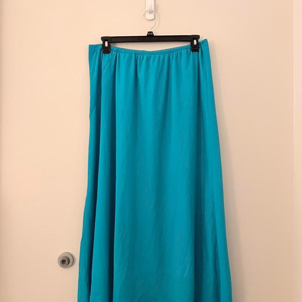 Rabbit Rabbit Designs teal blue chiffon flowy midi skirt elastic waist plus size